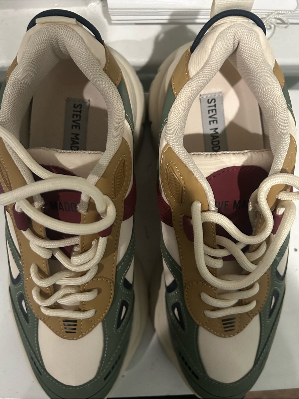 Steve Madden Multi-Color Chunky Sneakers — Olive, Cream & Burgundy - Picture 2 of 3
